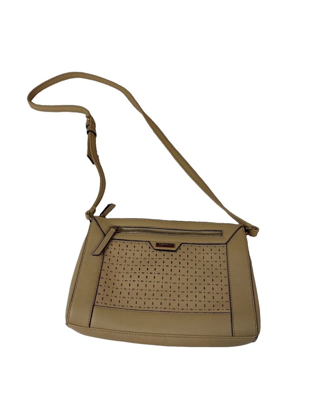 Tignanello Women’s File Crossbody Bag Solid Beige Leather Compartments #4304